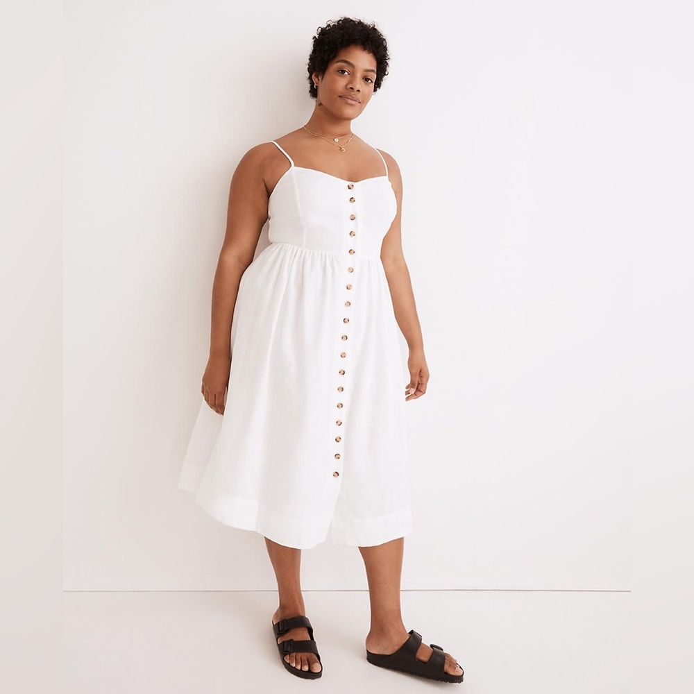 Madewell Linen-Cotton Cami Button Front Midi Dress